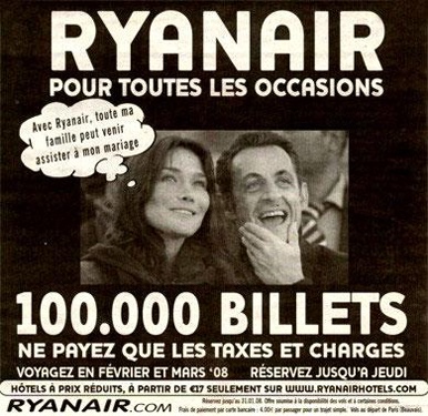 El matrimonio Sarkozy en una publicidad de Ryanair