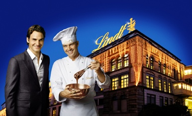 Roger Federer y un maestro chocolatero de Lindt