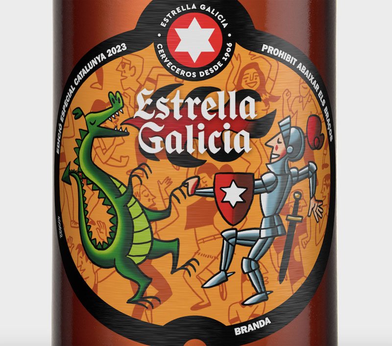 Sant Jordi baila con el dragón en las botellas de Estrella Galicia