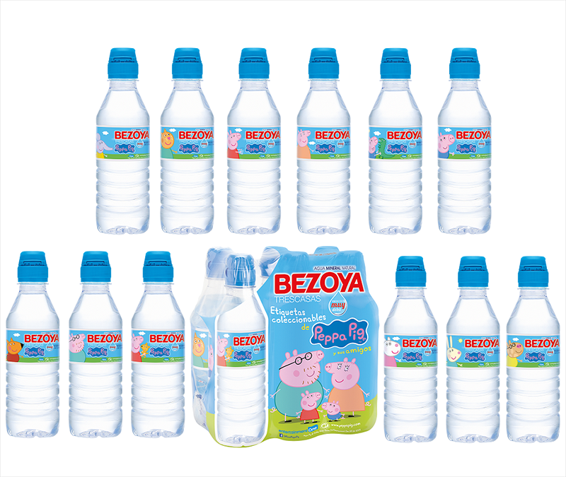 Etiquetas de Peppa Pig en las botellas Bezoya
