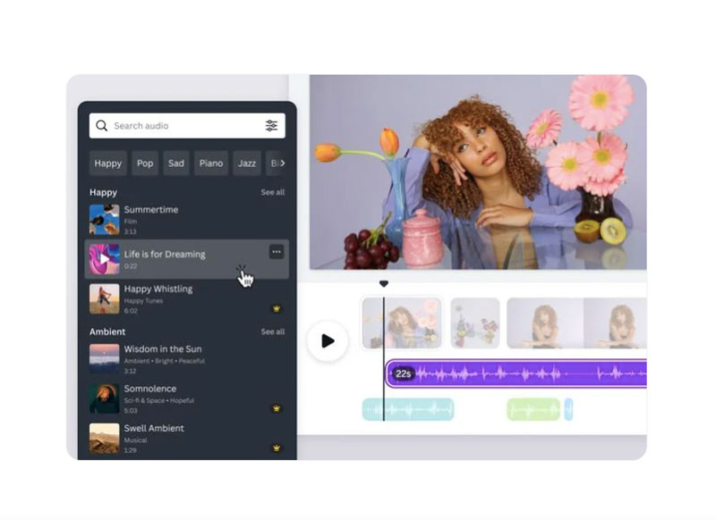 Canva permite añadir clips de canciones a los diseños