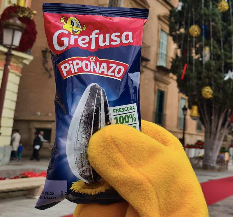 Grefusa reparte pipas bajo el ciprés más viral de Murcia