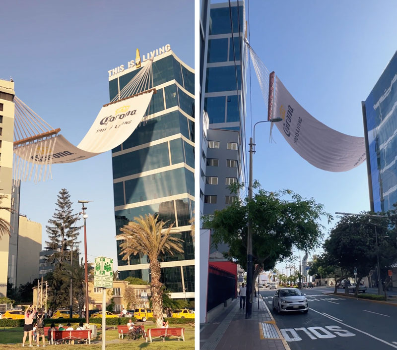 Corona cuelga una hamaca gigante en pleno centro de Lima