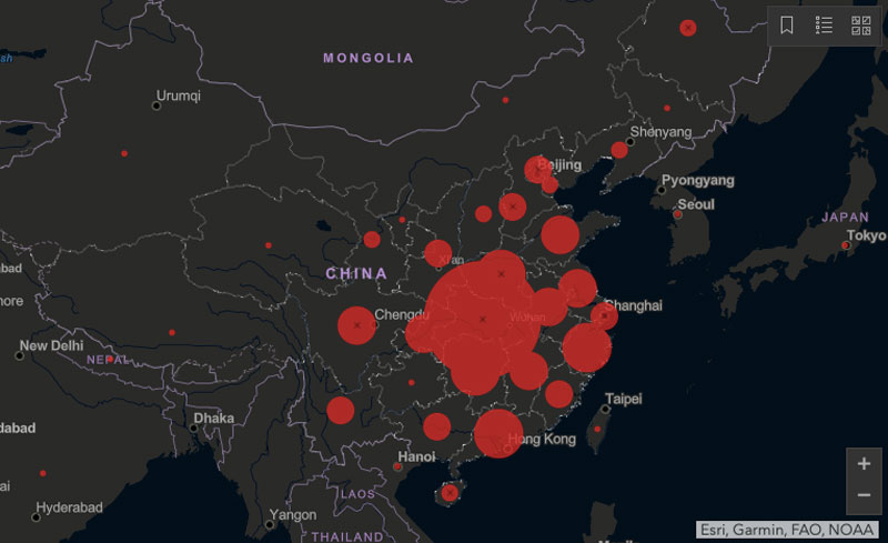 Mapa para monitorizar los casos de coronavirus en tiempo real