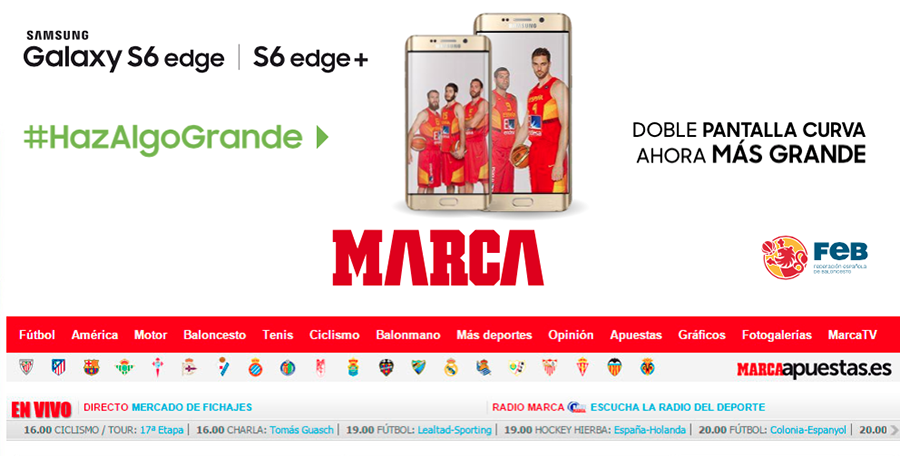 El Diario Marca personaliza su cabecera para Samsung