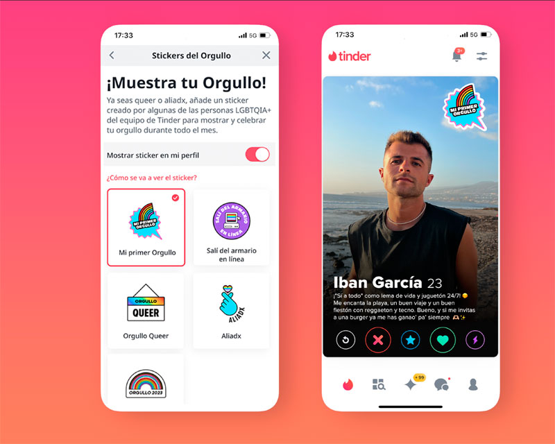 Nuevos stickers de Tinder para apoyar al colectivo LGBTQIA+
