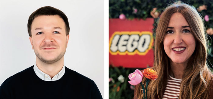Juan López de Turiso, Beefea- ter Senior Brand Manager, y Pilar Vilella, directora de Marca en LEGO para Francia, España Y Portugal.