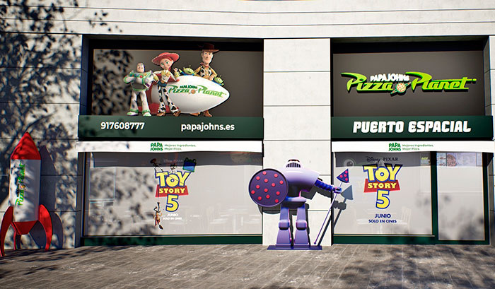 La pizzería de "Toy Story" cobra vida en Papa Johns Pizza Planet.