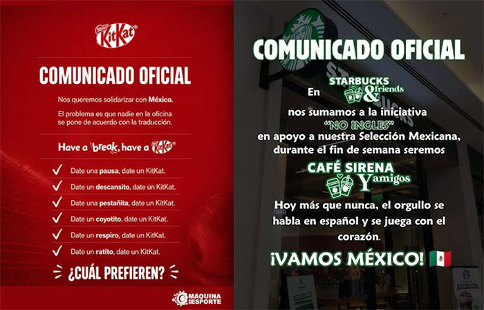 Marcas se apuntan al trend "No inglés" para apoyar a la Selección Mexicana.